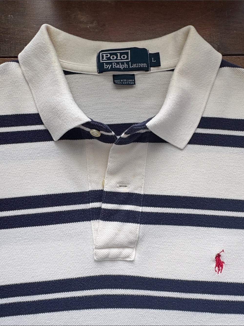 Polo by Ralph Lauren Cream & Navy Striped Polo Golf Shirt